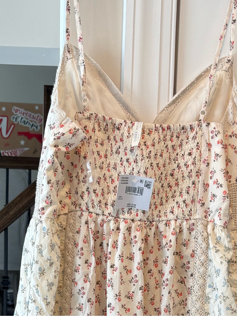 American Eagle Women’s Cream Floral Spaghetti-Strap Sundress - Size Large NWT - Picture 10 of 16